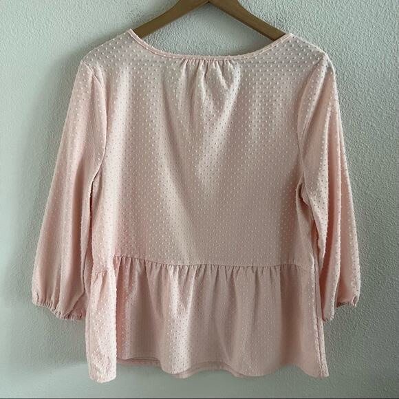 Style & Co Swiss Dot Ballerina Pink Ruffle Peplum Blouse Shirt Top Large - Picture 2 of 6